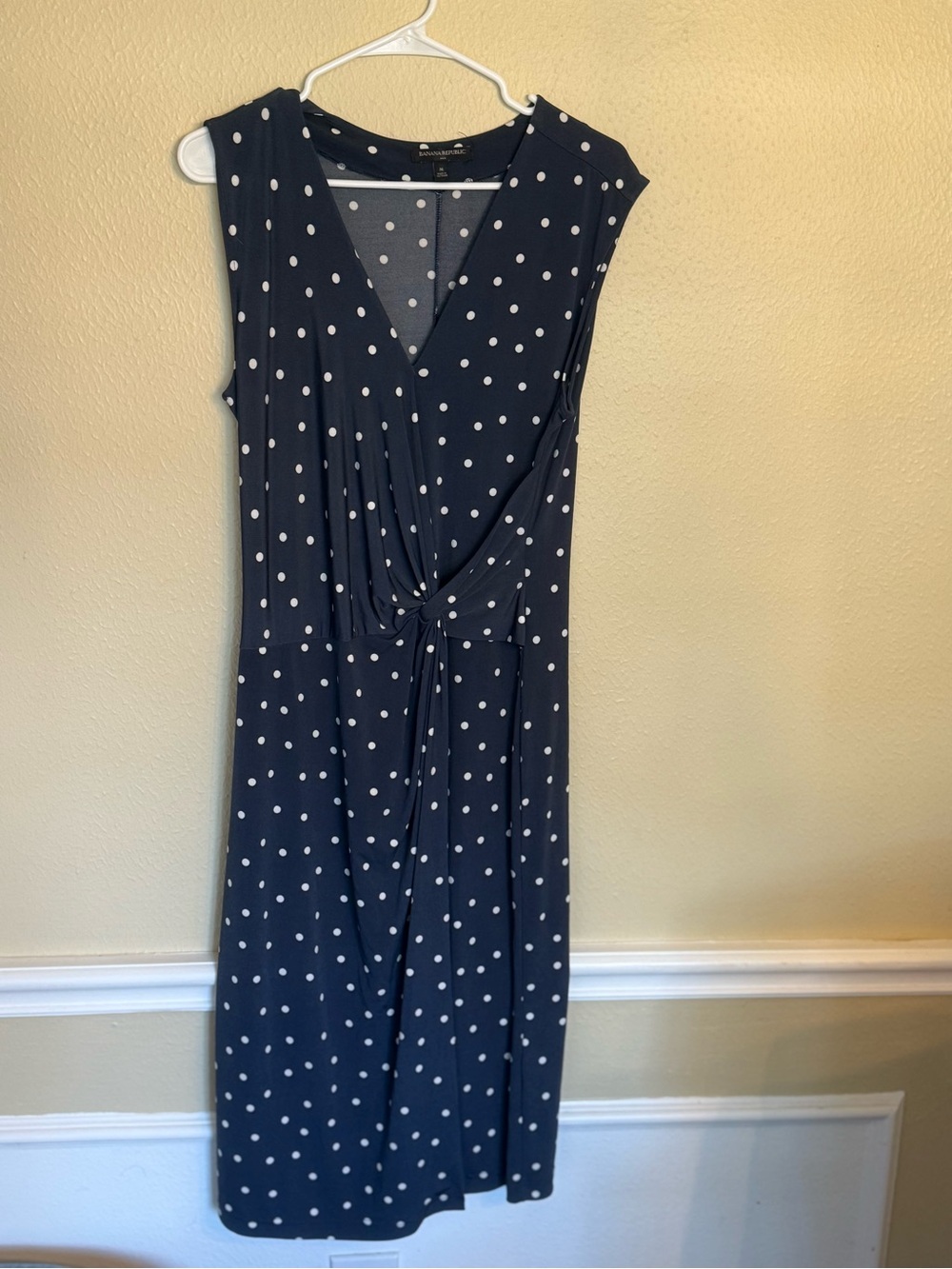 Banana Republic Navy and White Polka Dot Knot-Front Dress
